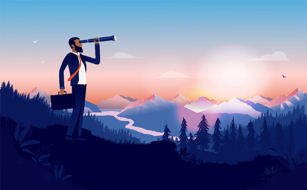 Man using telescope while holding the bag case